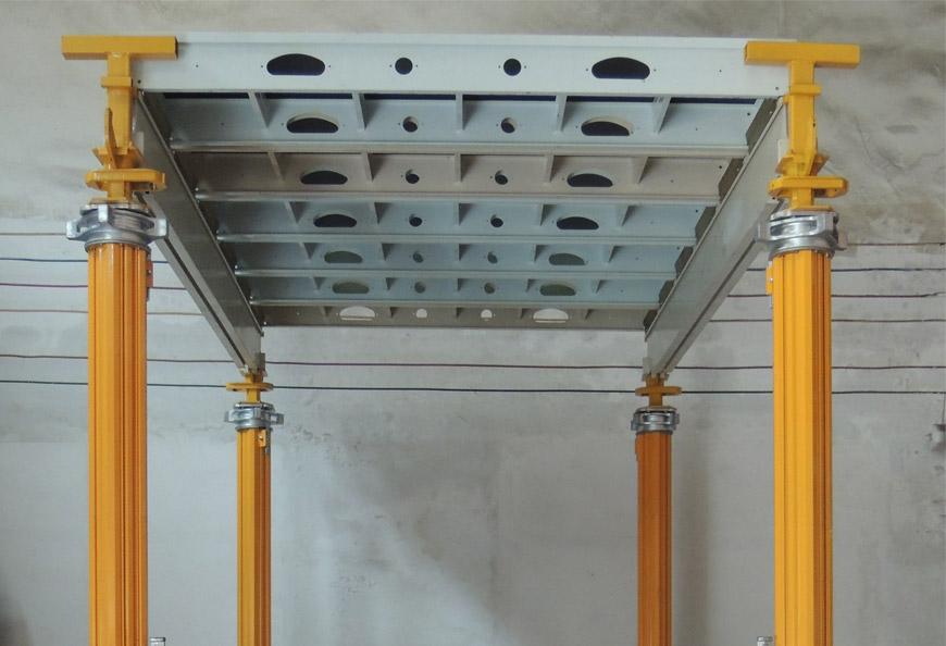 Tecon Aludeck Slab Formwork is Consisted by Five Components,  Aluminum Panel, Main Beam, Early Stripping Head, Tmp Aluminium Prop and Truss Frame Bracing